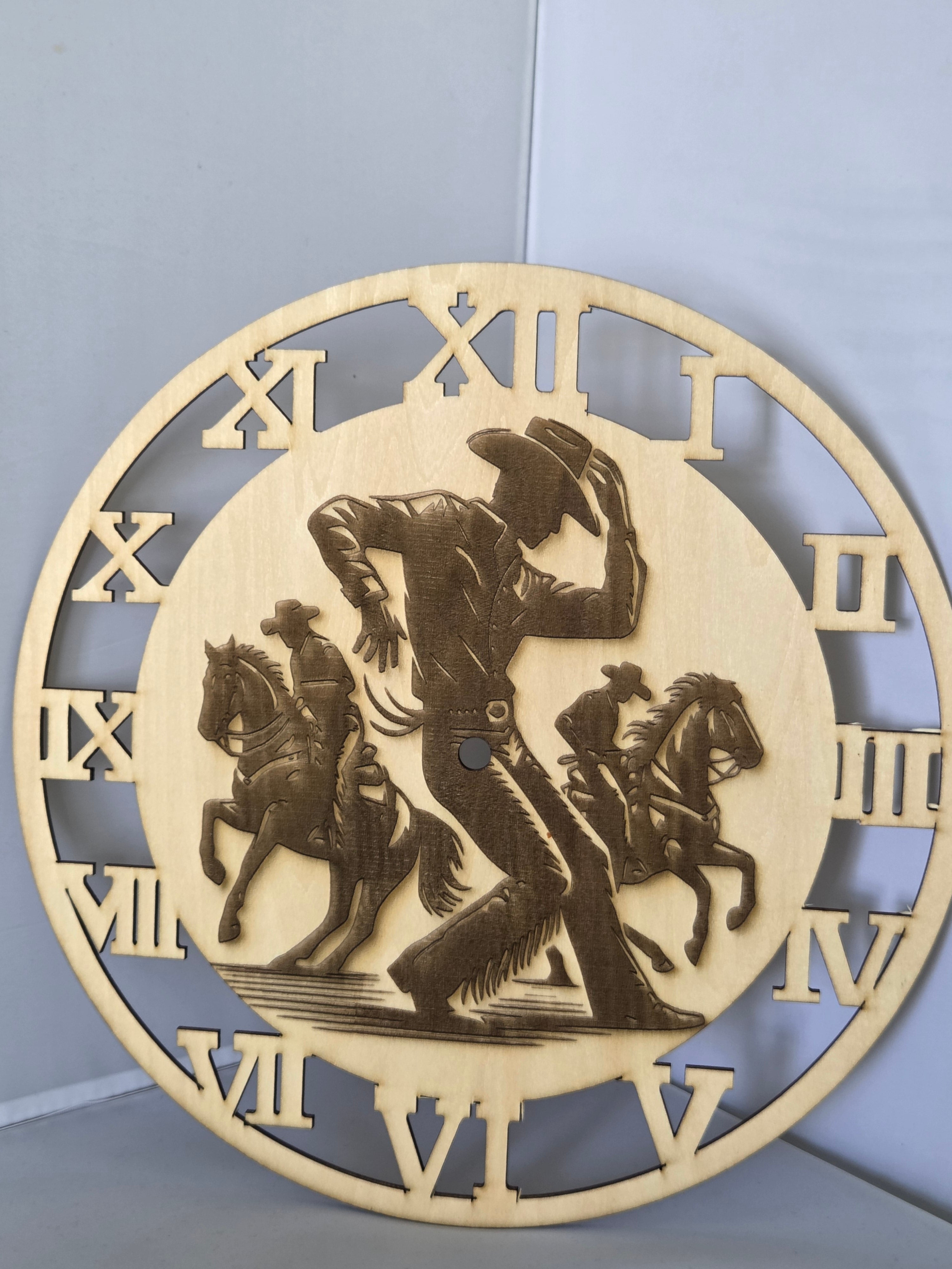 Clock - Cowboy with 2 horses
