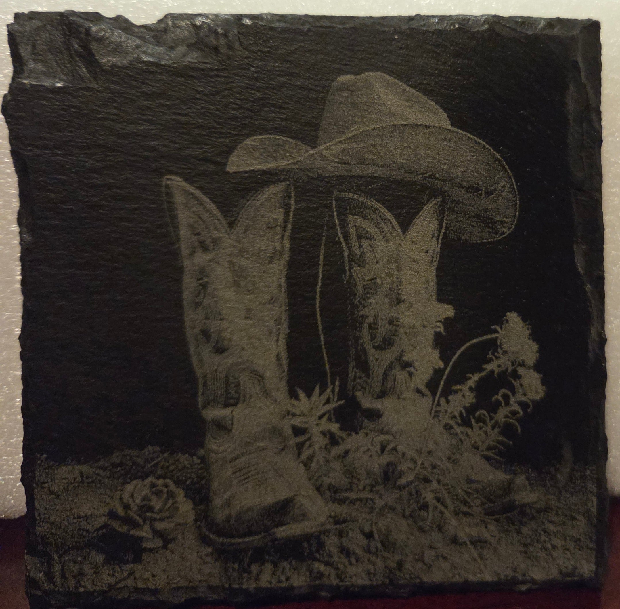 Slate Coaster - Cowboy boots and hat