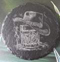 Slate Coaster - whiskey glass with a cowboy hat