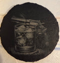 Slate Coaster - Glass with gun