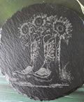 Slate Coaster - Cowboy Boots with sunflowers