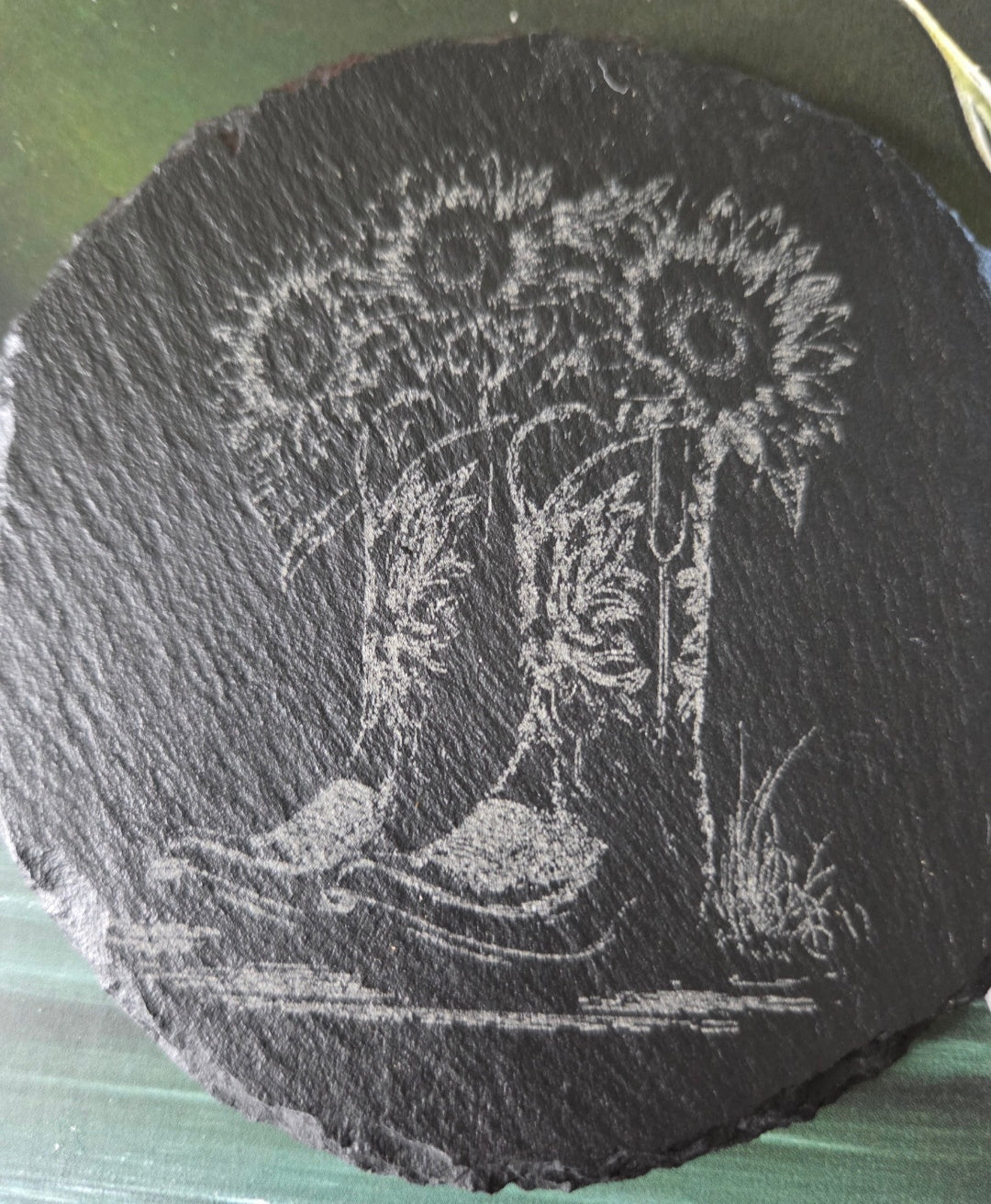 Slate Coaster - Cowboy Boots with sunflowers