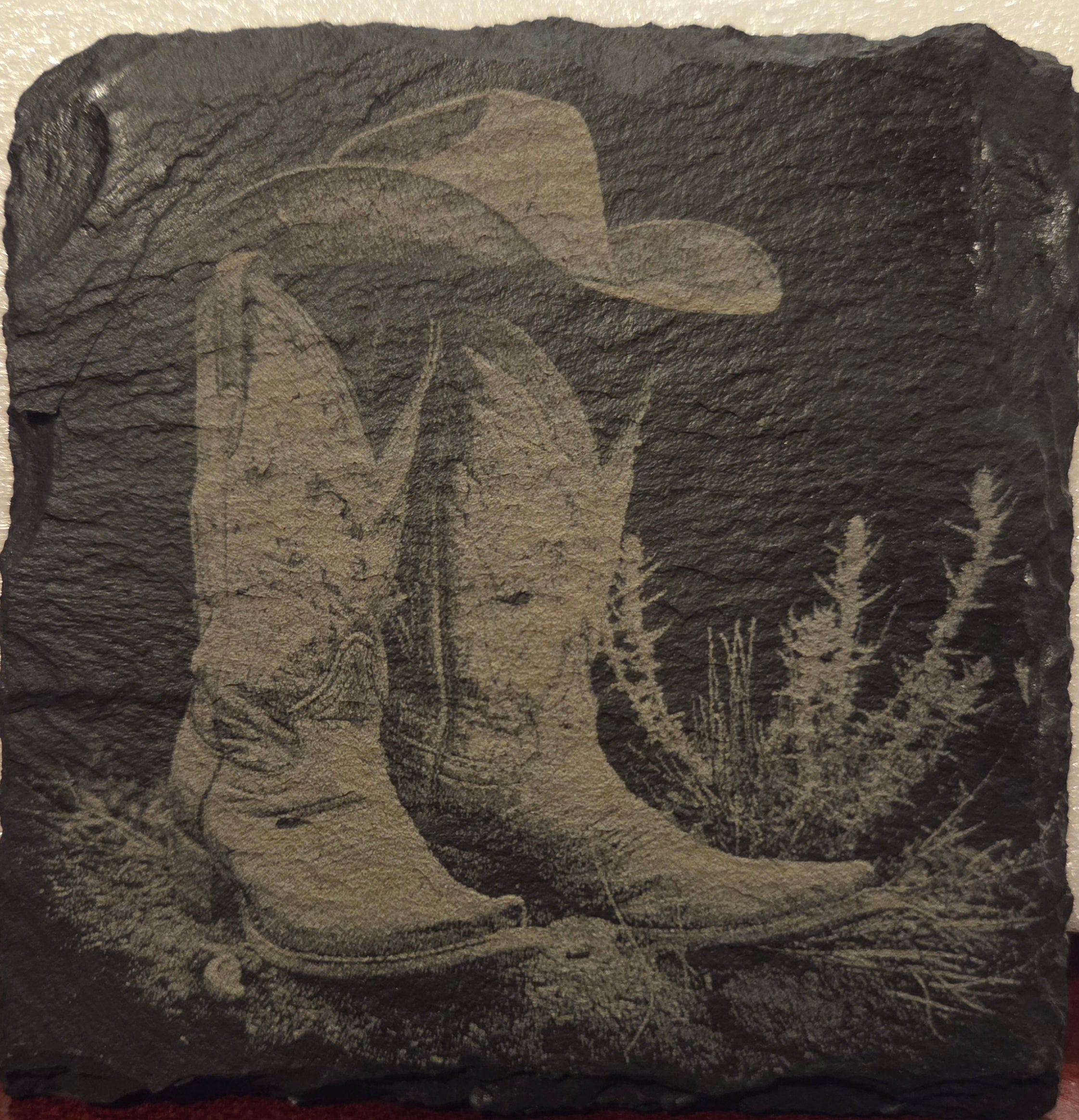Slate Coaster - Cowboy boots and hat