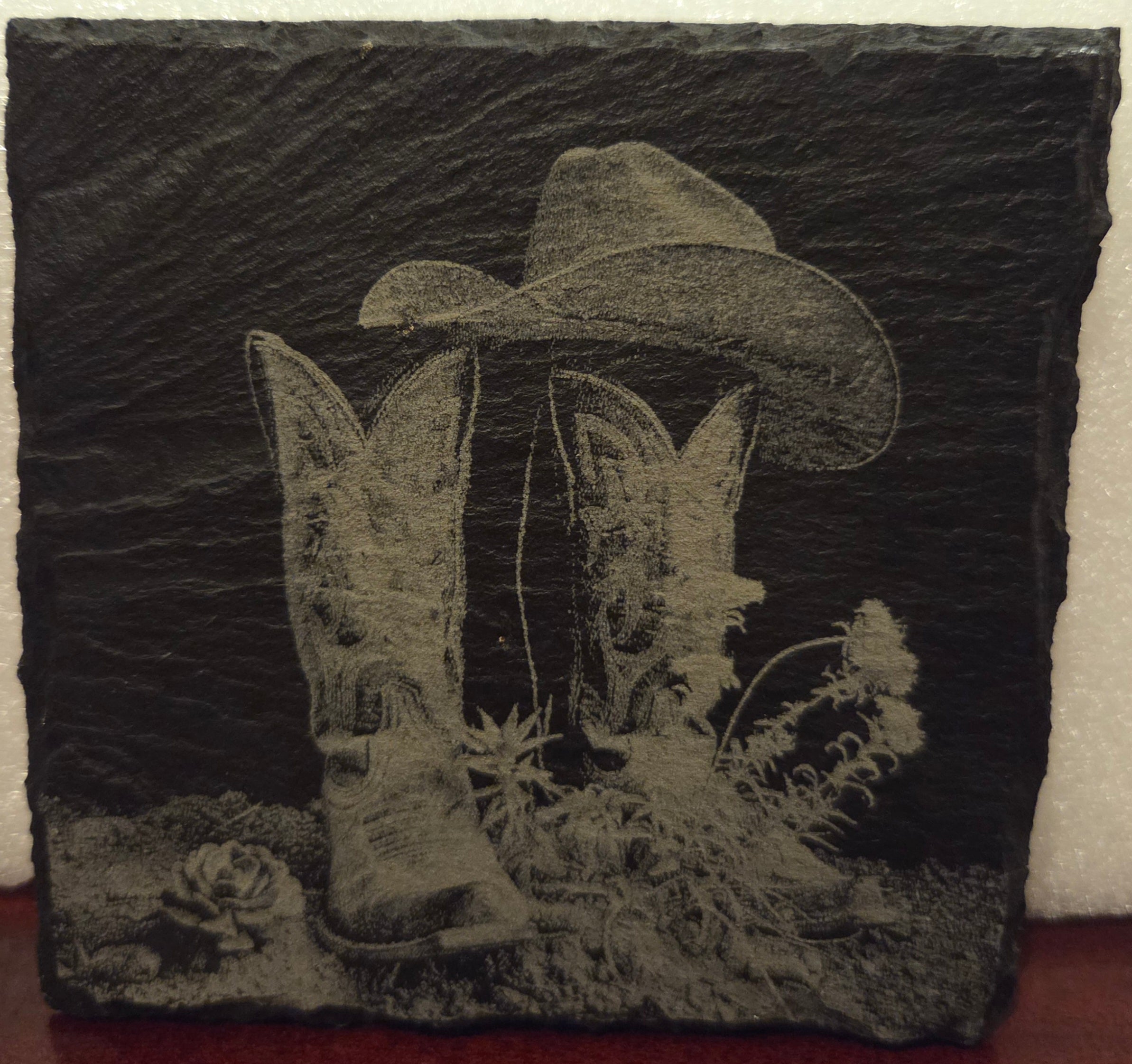 Slate Coaster - Cowboy Boots and Hat