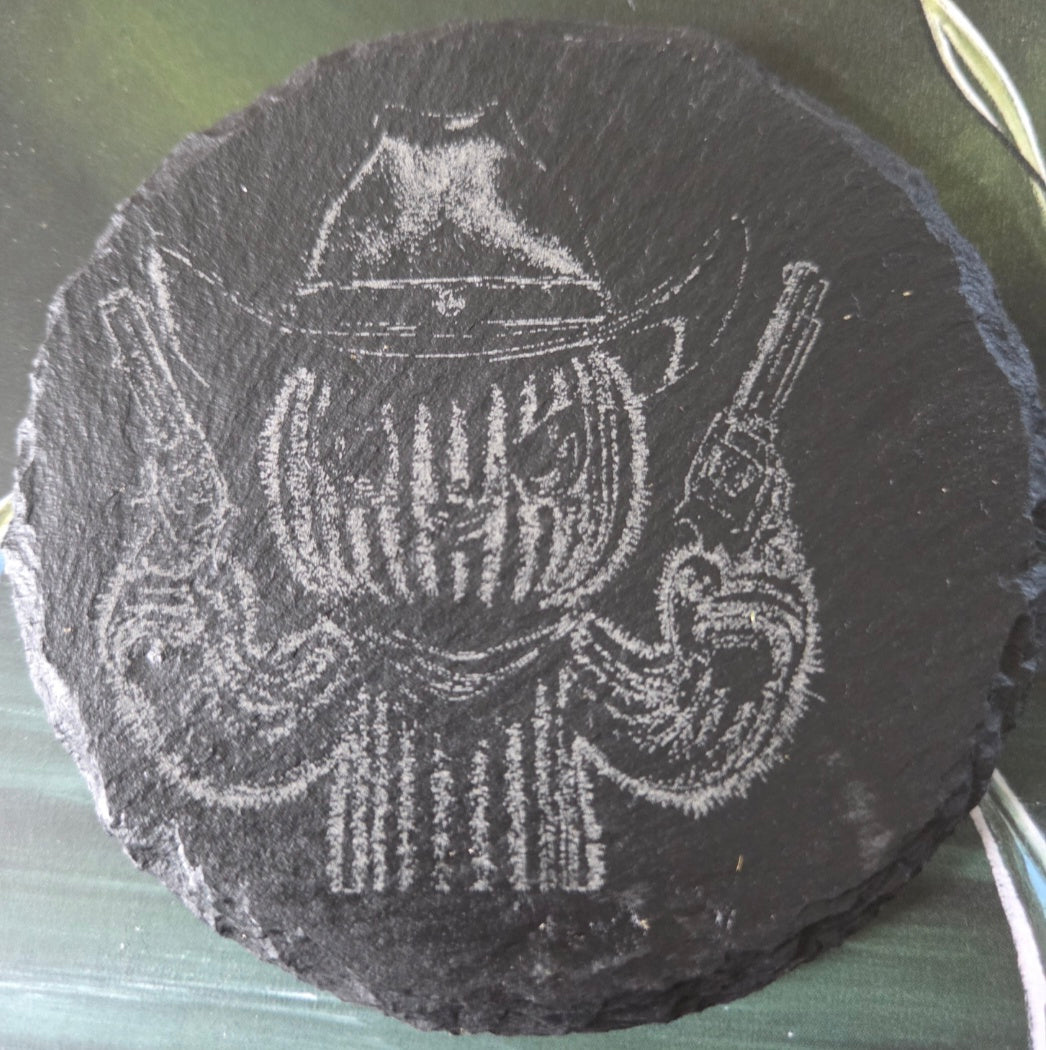 Slate Coaster - Cute cowboy cactus with guns