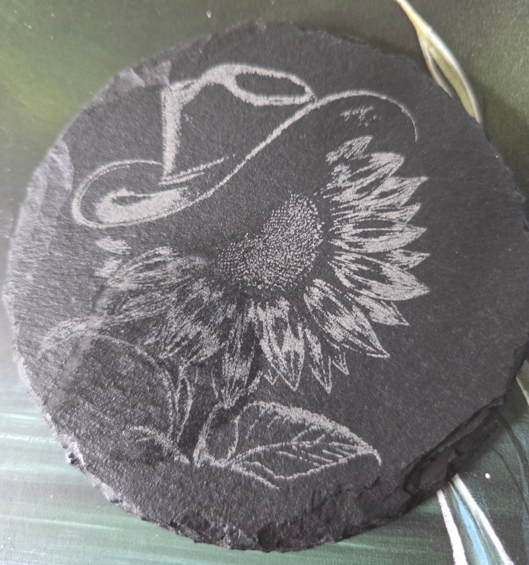 Slate Coaster - Sunflower wearing a Cowboy Hat